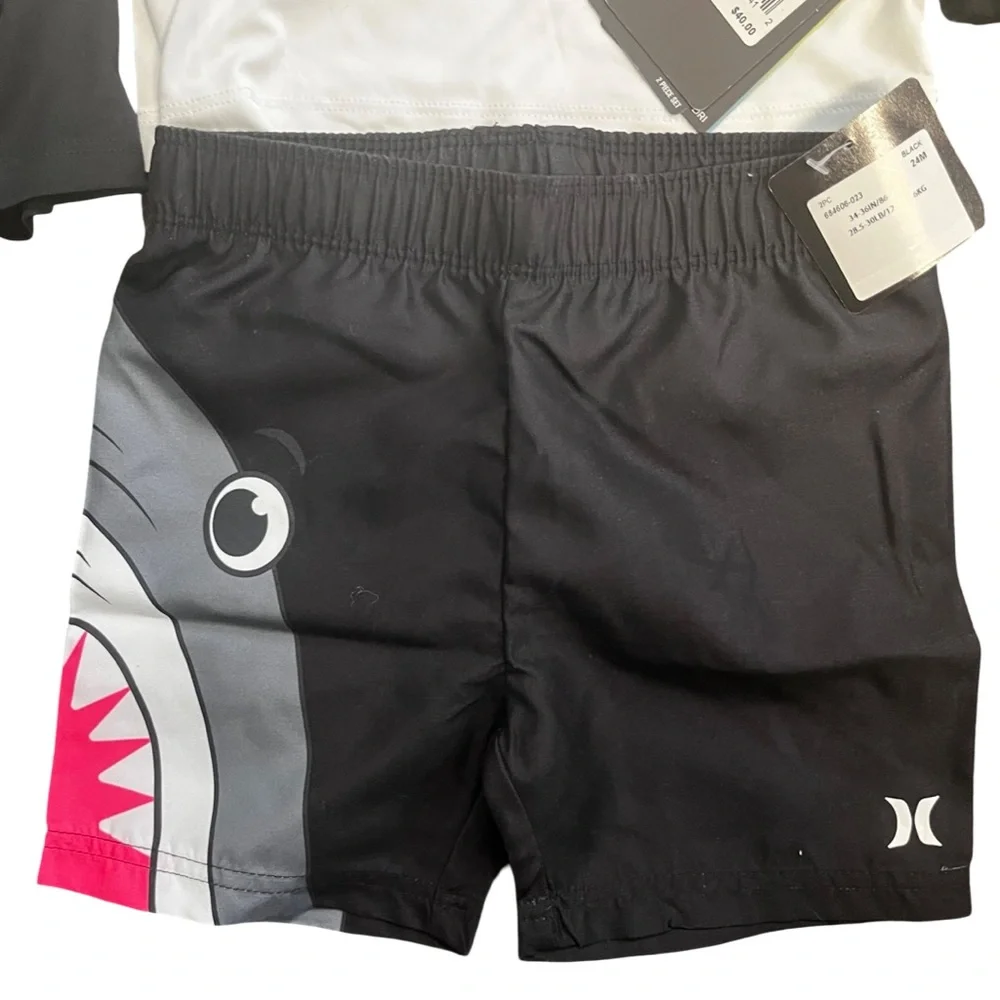 NWT Hurley 2 Piece Swim Shirt And Bathing Suit Trunks Set Shark Toddler 24 Month